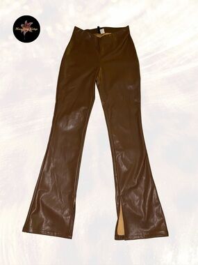 Divided H&M Brown Faux Leather Split Hem Pants